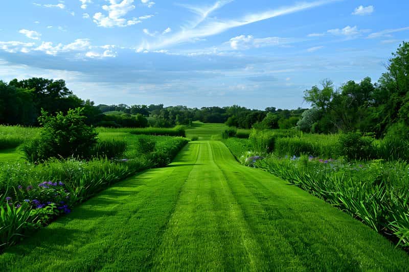 No till regenerative agriculture field cover crops and mulched walkways